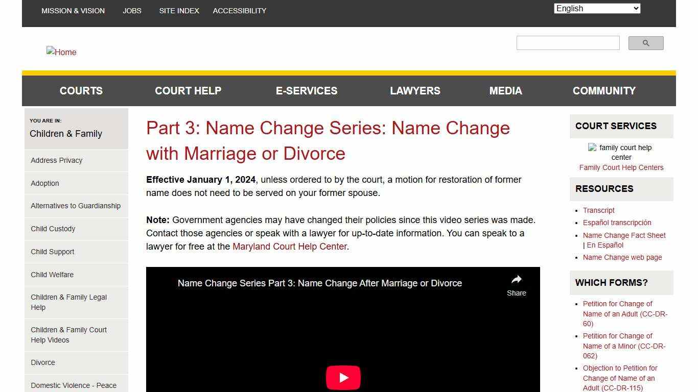 Part 3: Name Change Series: Name Change with Marriage or Divorce | Maryland Courts
