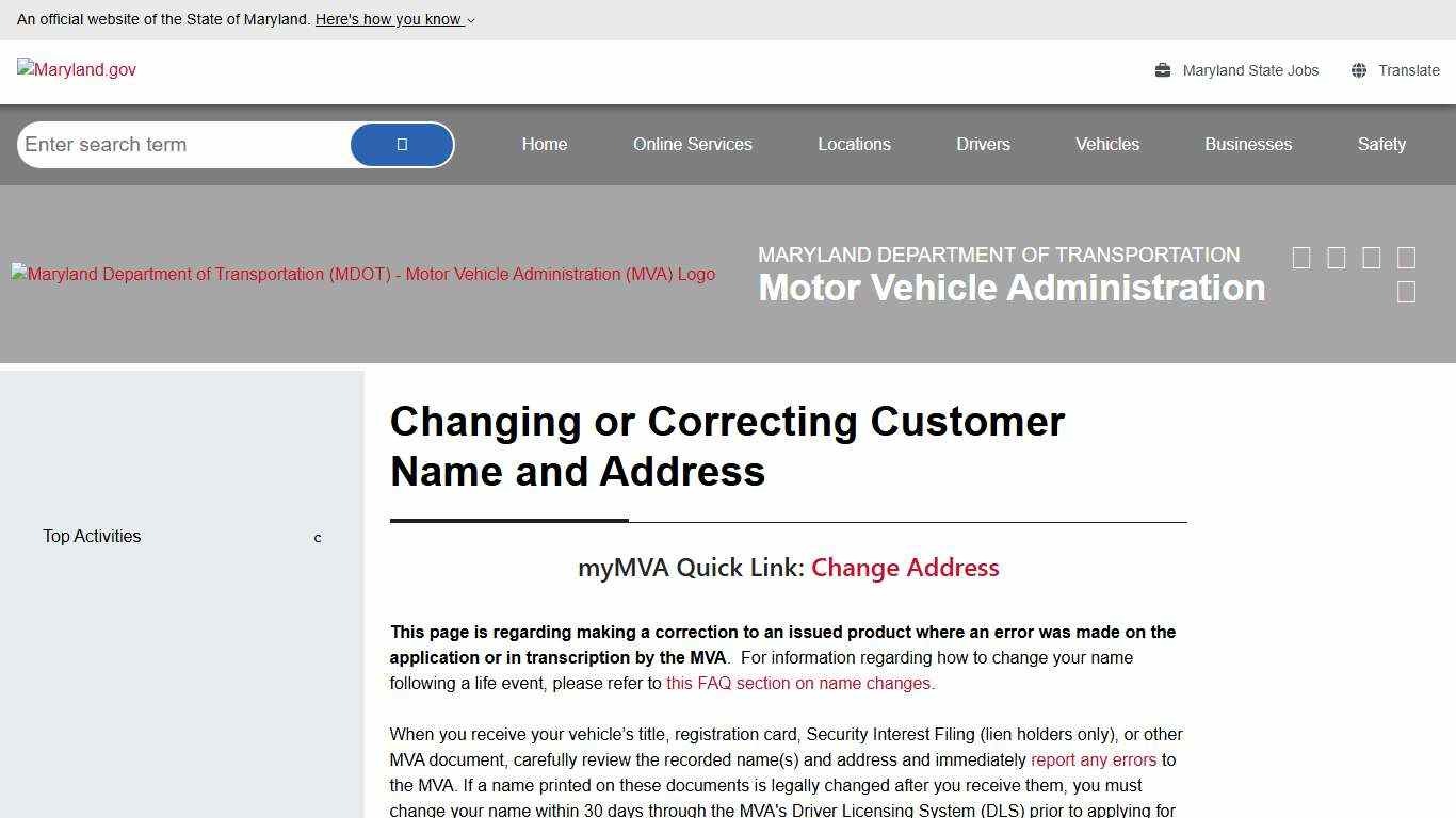 Changing or Correcting Customer Name and Address - Pages