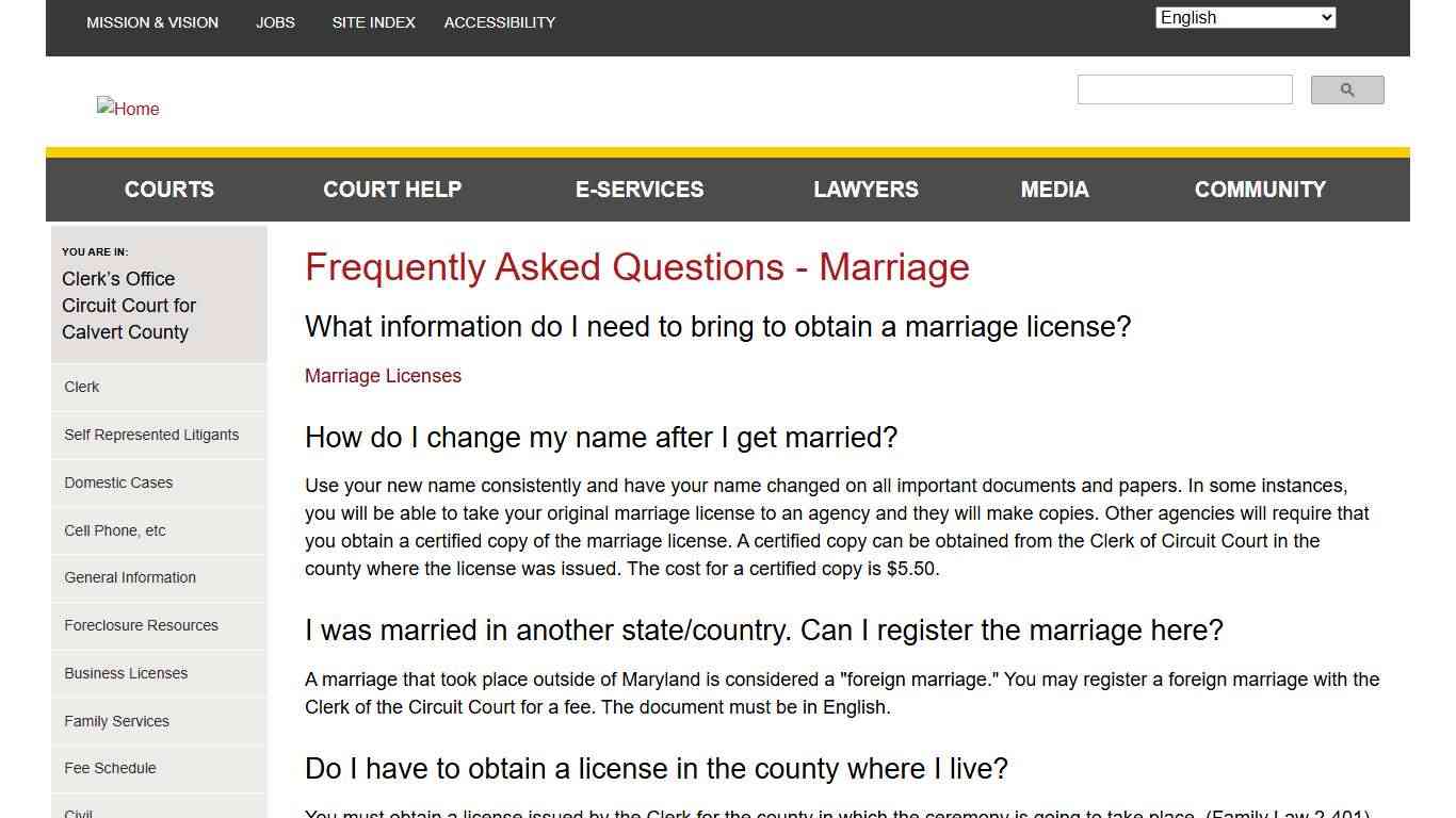 Frequently Asked Questions - Marriage | Maryland Courts