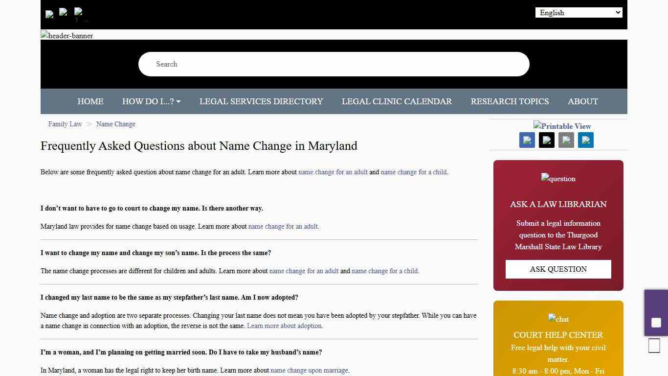 Frequently Asked Questions about Name Change in Maryland | The Maryland People's Law Library
